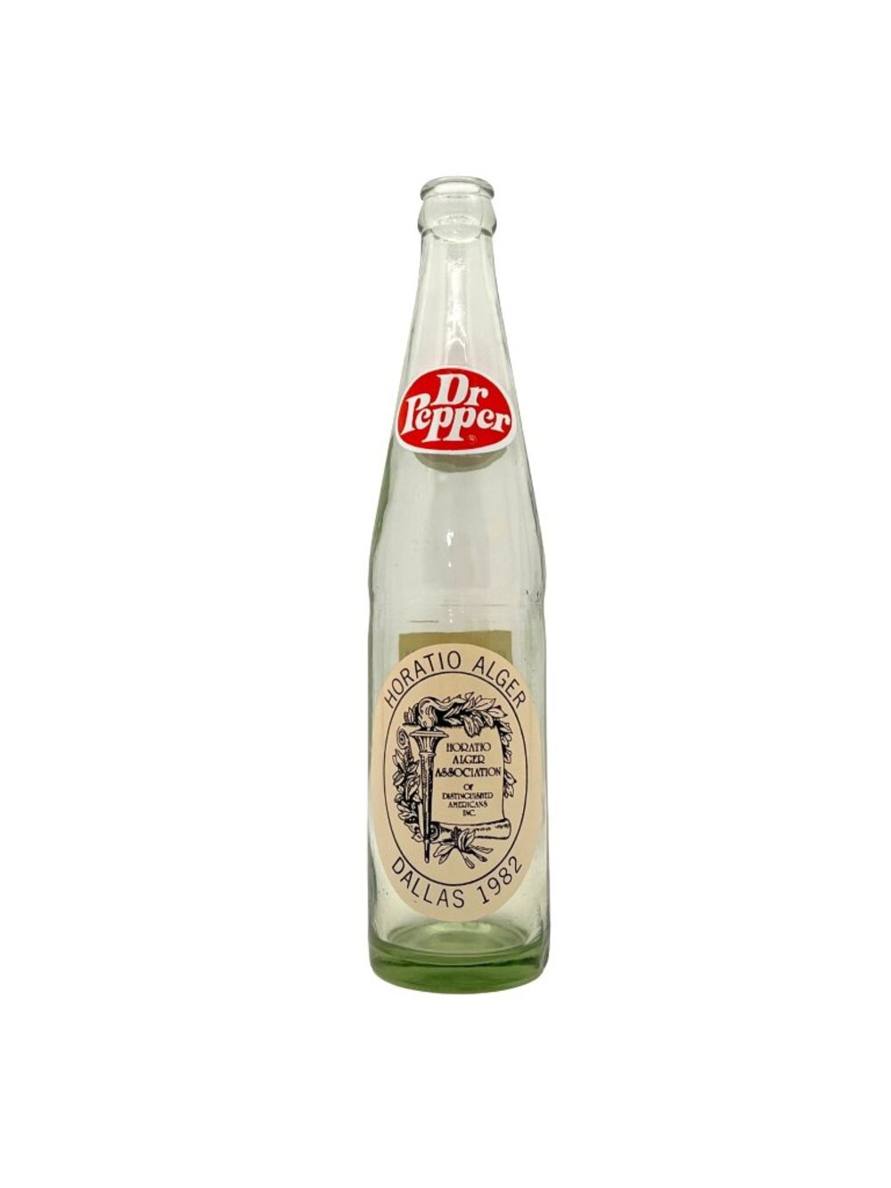 Dr Pepper 1982 Horatio Alger Day Commemorative Glass Bottle Dallas TX 16 Fl Oz